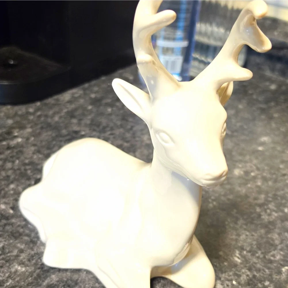 White Glazed Porcelain Deer Figurine - Deer Porcelain Figurine